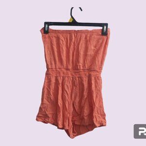 Forever 21 strapless sleeveless romper flowy flowing in coral orange size small.